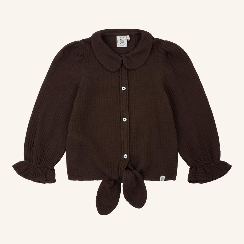 Faye-Bluse, dunkelbraun, aus Musselin