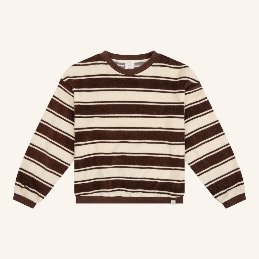 Oversize-Pullover, dunkelbraun, Frottee mit Streifen