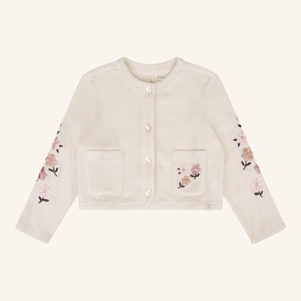 Mikki jacket almond velvet broderie flowers