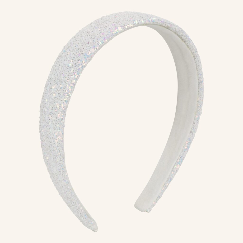Stirnband, weiß, mit Glitzer