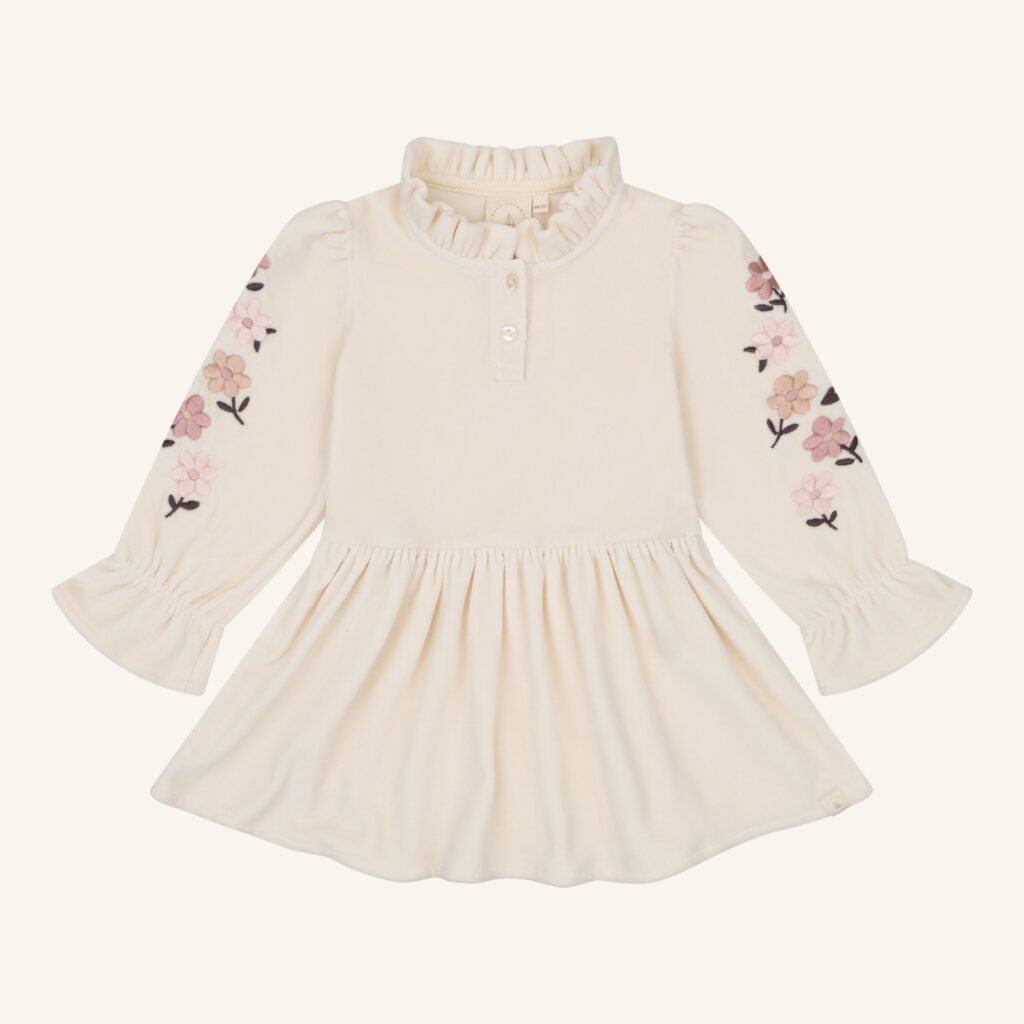 Madee dress almond velvet broderie flowers