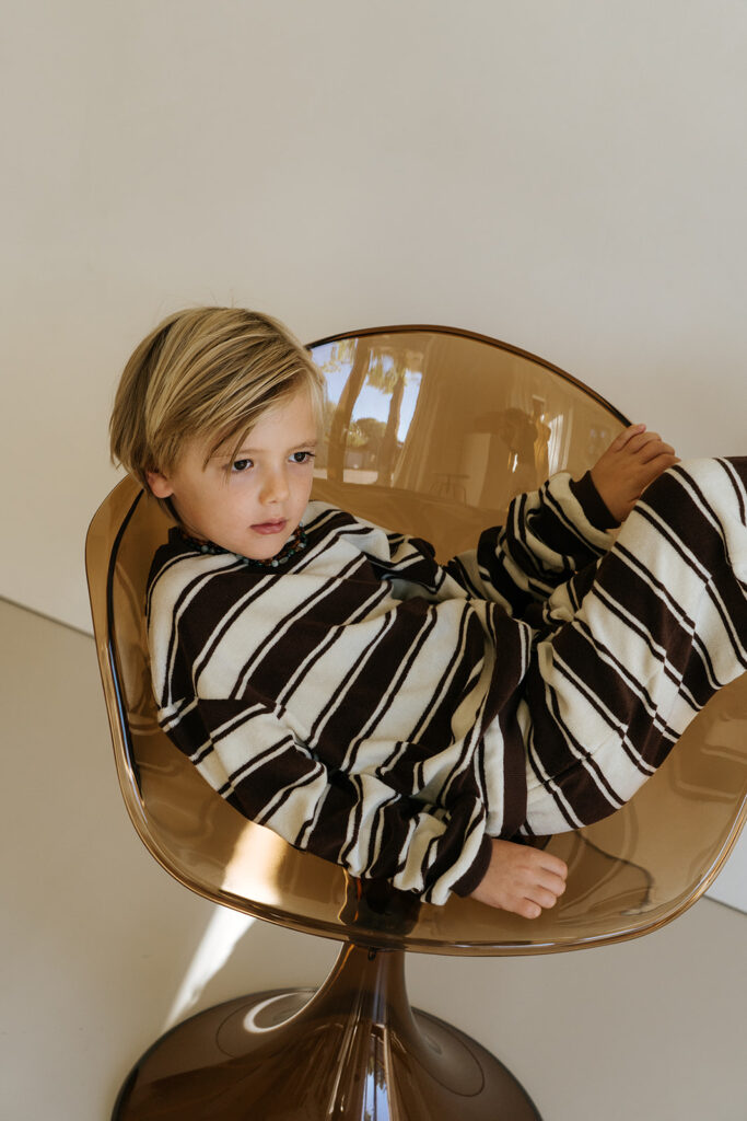 Oversize-Pullover, dunkelbraun, Frottee mit Streifen
