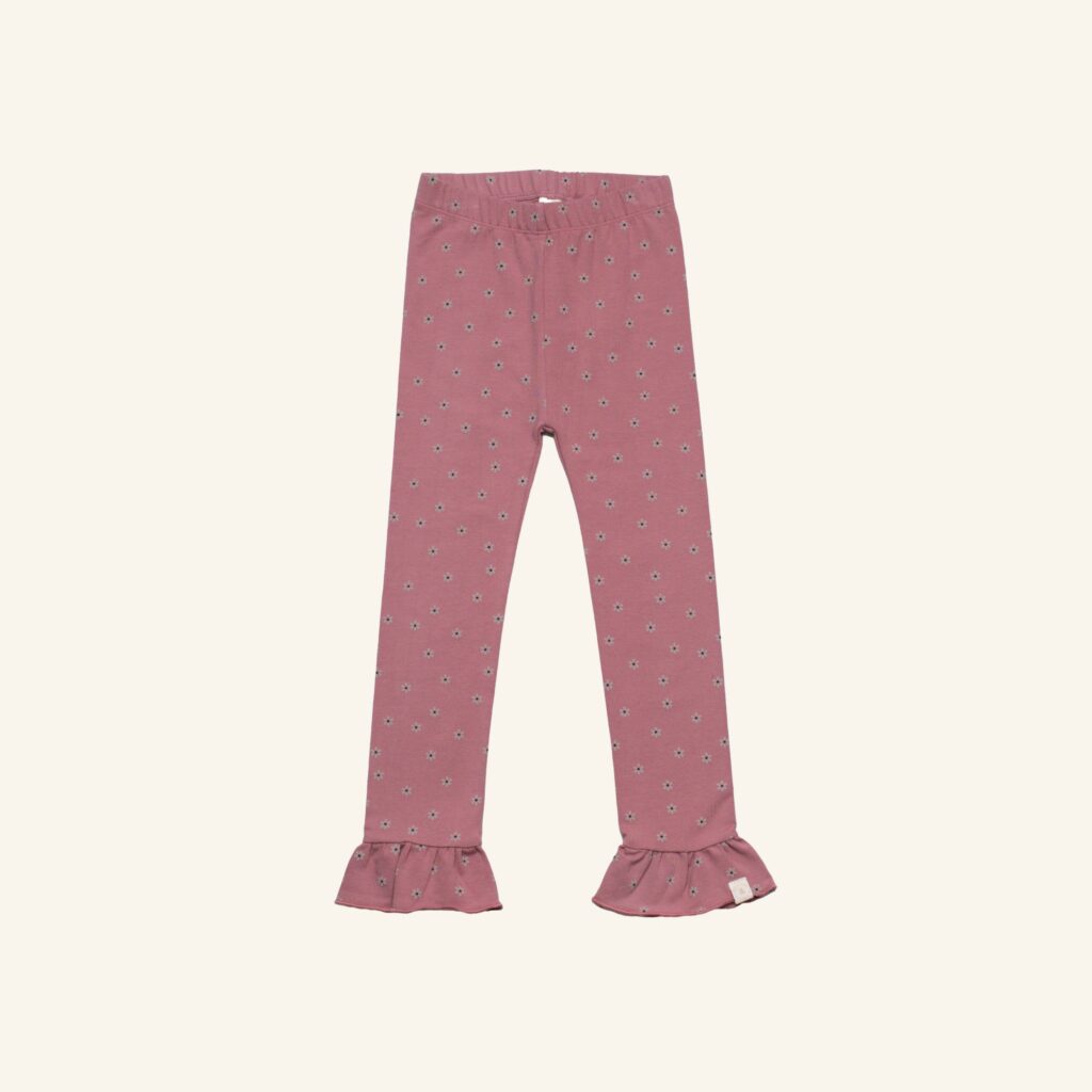 Ruffle legging dotted flowers mauve