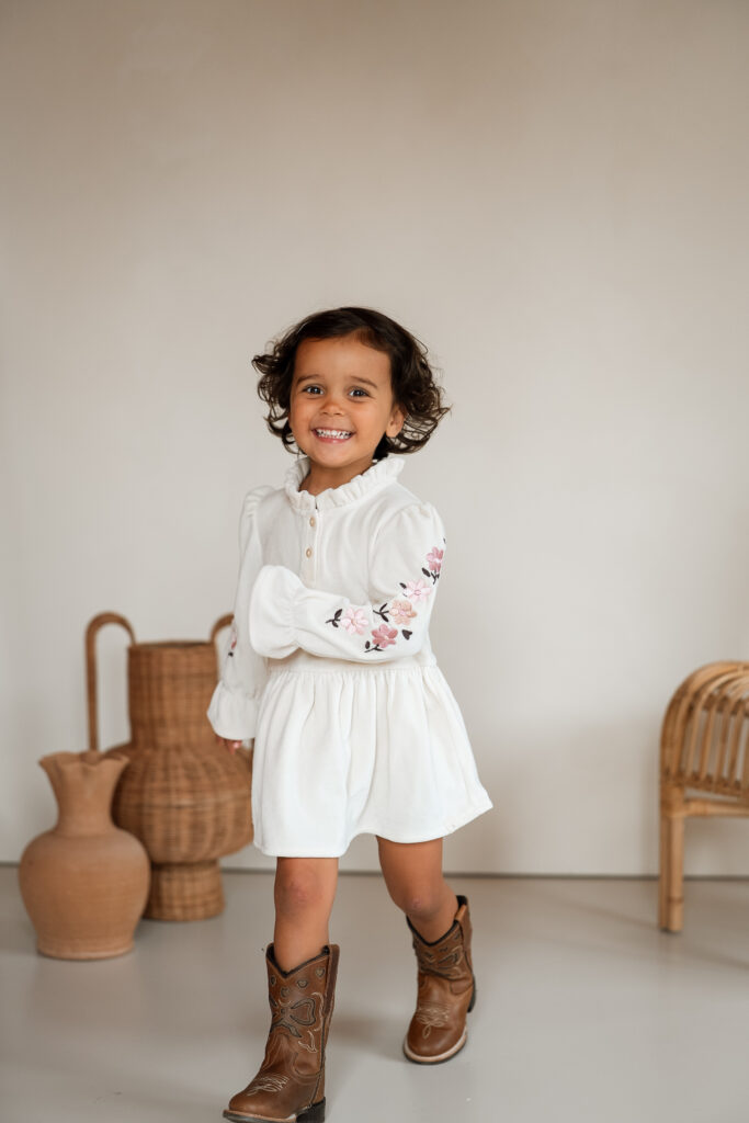 Madee dress almond velvet broderie flowers